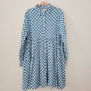 Wray NYC Flounce Dress in Aqua Check - L